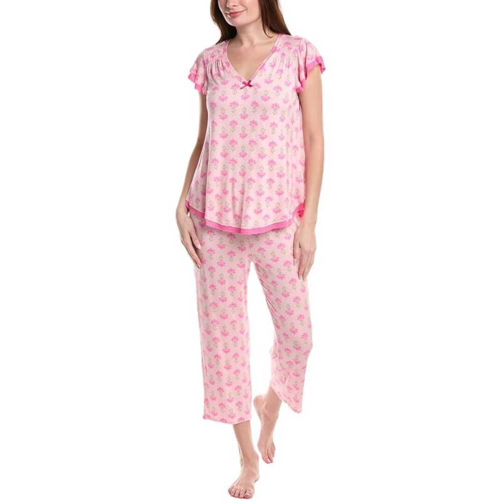 Ellen Tracy Womens  2Pc Cropped Pajama Set, Pink
